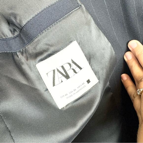 ZARA Man Navy Pinstripe Double Button Blazer Size 36 Office Preppy Formal Career - Picture 8 of 14
